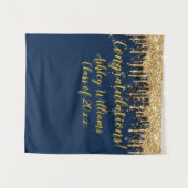 Navy Gold Glitter Afstudeerfeest Fotocabine Wandkleed (Voorkant (horizontaal))