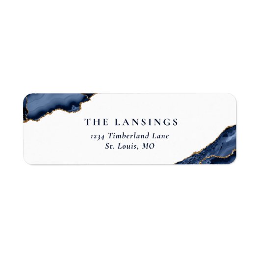 Navy Gold Glitter Agate Geode Marble Etiket (Voorkant)