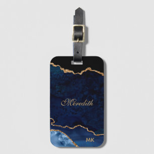 Navy Gold Glitter Agate - Gepersonaliseerd Bagagelabel