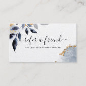 Navy Gold Glitter Botanische Bladeren Modern Aanbevelingskaartje (Voorkant)