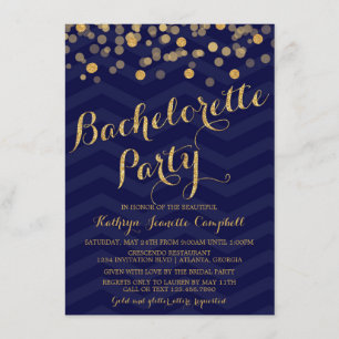 Navy Gold Glitter Confetti Bachelorette Kaart