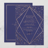 Navy Gold Glitter Confetti Terrarium Quinceañera Kaart (Voorkant / Achterkant)