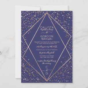 Navy Gold Glitter Confetti Terrarium Wedding Kaart