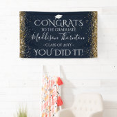 Navy & Gold Glitter Congrats Afstuderen Afstuderen Spandoek (Insitu)