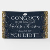 Navy & Gold Glitter Congrats Afstuderen Afstuderen Spandoek (Horizontaal)