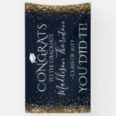 Navy & Gold Glitter Congrats Afstuderen Afstuderen Spandoek (Verticaal)