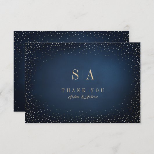 Navy & Gold Glitter Sophisticated Monogram Bedankkaart (Voorkant / Achterkant)