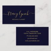 Navy Gold handgeschreven script kalligrafie Visitekaartje (Voorkant / Achterkant)