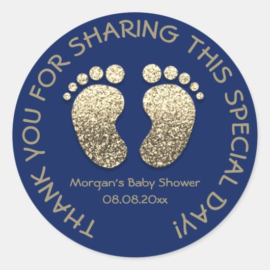 Navy Gold Heart Feet Baby shower Favor Dank je Ronde Sticker (Voorkant)