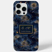 Navy Gold iPhone Case Lux Monogram Floral Accent (Achterkant)