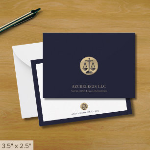 Navy Gold Justice Scale Juridische Nota Kaart Notitiekaartje