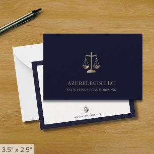 Navy Gold Justice Scale Juridische Nota Kaart Notitiekaartje