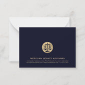 Navy Gold Justice Scale Juridische Nota Kaart Notitiekaartje (Voorkant)
