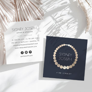 Navy & Gold Ketting Logo Ontwerp van juwelen Vierkante Visitekaartje