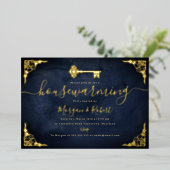 Navy Gold Key Housewarming Party Folie Uitnodiging (Staand Voorkant)