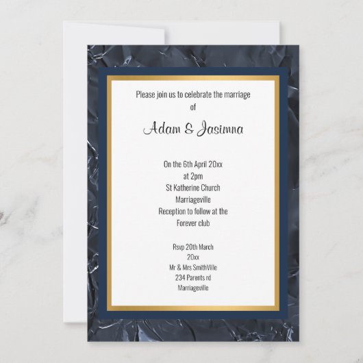 NAVY GOLD LAYERED FOLIE BEKIJKT WEDDINVITATIE KAART (Voorkant)