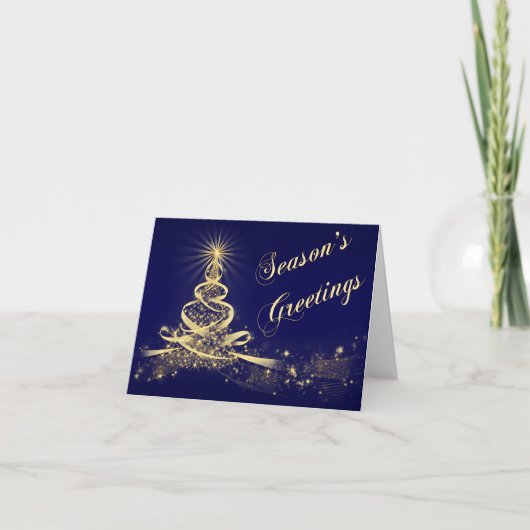 Navy, Gold Lighting Tree Corporate Holiday Kaart (Voorkant)