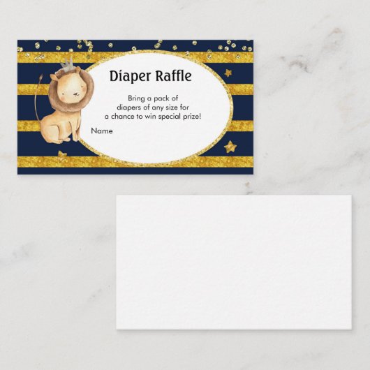 Navy Gold Lion Luier Raffle Enclosure Kaart (Voorkant / Achterkant)