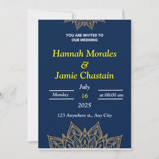 Navy & Gold Mandala - Elégante invitation de maria (Devant)