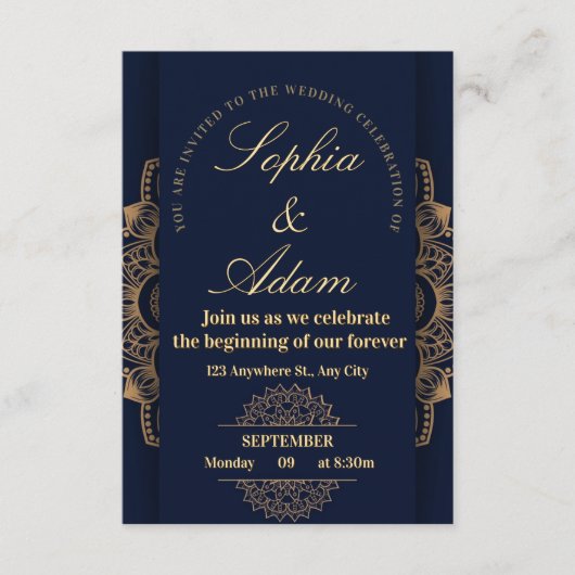 Navy & Gold Mandala Invitation (Devant)