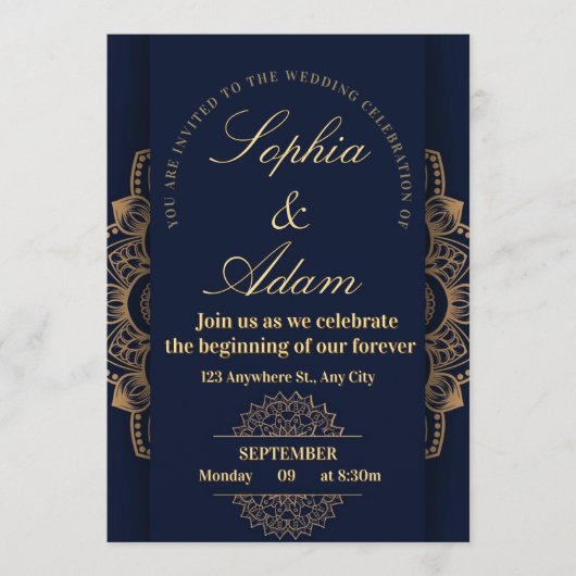 Navy & Gold Mandala Invitation (Devant)