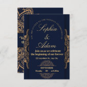 Navy & Gold Mandala Invitation (Devant / Derrière)