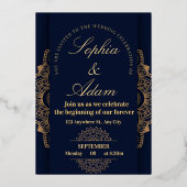 Navy & Gold Mandala Invitation Folie Uitnodiging (Voorkant)