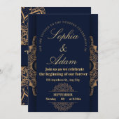 Navy & Gold Mandala Invitation Kaart (Voorkant / Achterkant)