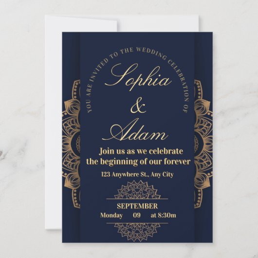 Navy & Gold Mandala Invitation Save The Date (Voorkant)