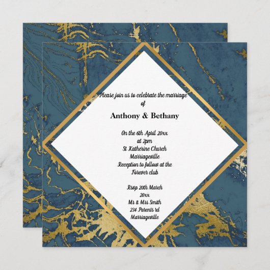 Navy Gold Marble geïnspireerd Abstract Gold 2 brui Kaart (Voorkant / Achterkant)