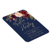 Navy Gold Marsala Wedding Invitation Magnet Magneet (Rechterzijde)