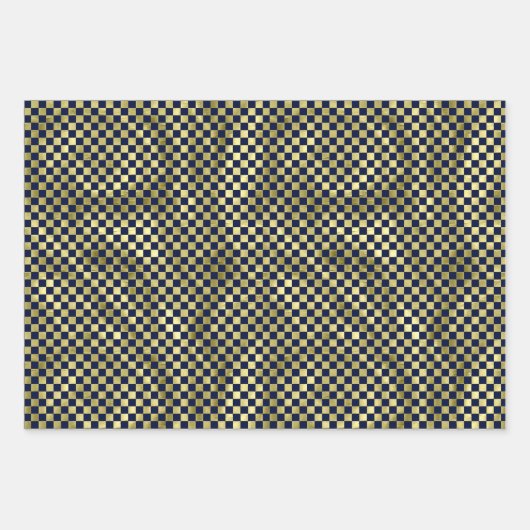 Navy gold metallic checker pattern Christmas Inpakpapier Vel (Voorkant 2)