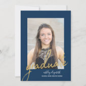 Navy Gold Modern Afstuderen Fotoaankondiging Kaart (Voorkant)