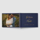 Navy Gold Modern Script Foto bruiloft gastenboek (Volledig)