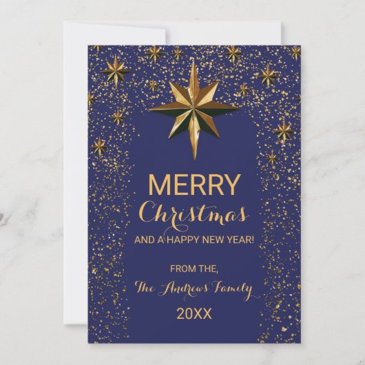 Navy Gold North Star Glitter Confetti Kerstmis Feestdagenkaart (Voorkant)