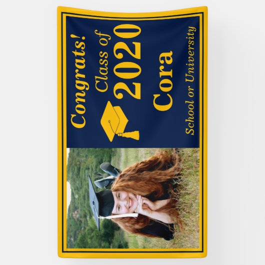 Navy Gold One fotoklasse van 2024 Afstuderen Spandoek (Verticaal)