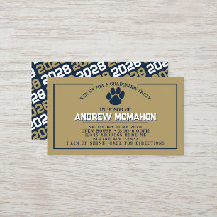 Navy & Gold Pawprint Mini Afstuderen Uitnodigingen