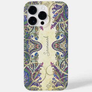 Navy Gold  Peacock Paisley Case-Mate iPhone 14 Pro Max Hoesje