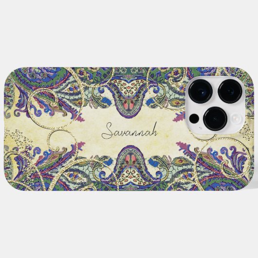 Navy Gold Peacock Paisley Case-Mate iPhone Case (Achterkant (horizontaal))