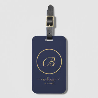 Navy Gold Personalized Signature Bagagelabel