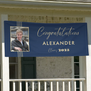 Navy Gold Photo Lijst 2025 Afstudeerfeest Spandoek