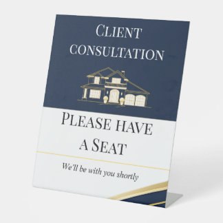 Navy Gold Realtor Client Consultation Sign Reclamebord Met Voetstuk