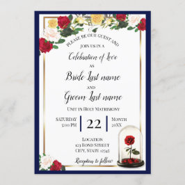 Navy, Gold, Red Rose Uitnodiging