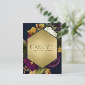 NAVY GOLD RETRO BURGUNDY FLORAL WEDING DANK U BRIEFKAART (Staand voorkant)