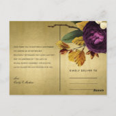 NAVY GOLD RETRO BURGUNDY FLORAL WEDING DANK U BRIEFKAART (Achterkant)