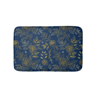 Navy & Gold Roos – Naadloos Botanisch Patroon Badmat