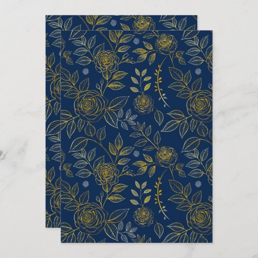 Navy & Gold Roos – Naadloos Botanisch Patroon Kaart (Voorkant / Achterkant)
