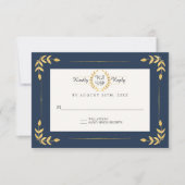 Navy Gold RSVP Modern Laurel Leaf krans gebladerte (Voorkant)