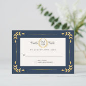 Navy Gold RSVP Modern Laurel Leaf krans gebladerte (Staand voorkant)