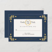 Navy Gold RSVP Modern Laurel Leaf krans gebladerte (Voorkant / Achterkant)